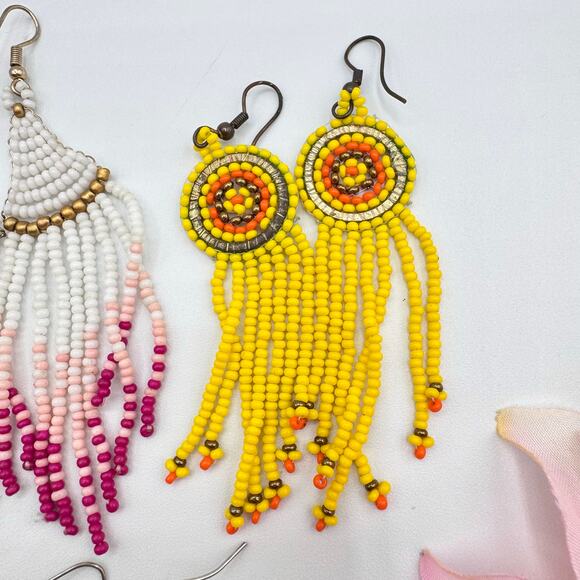 Tribal Ethnic Southwestern Seed Bead Fringe Curtain Earring Lot Colorful Boho - Picture 5 of 11